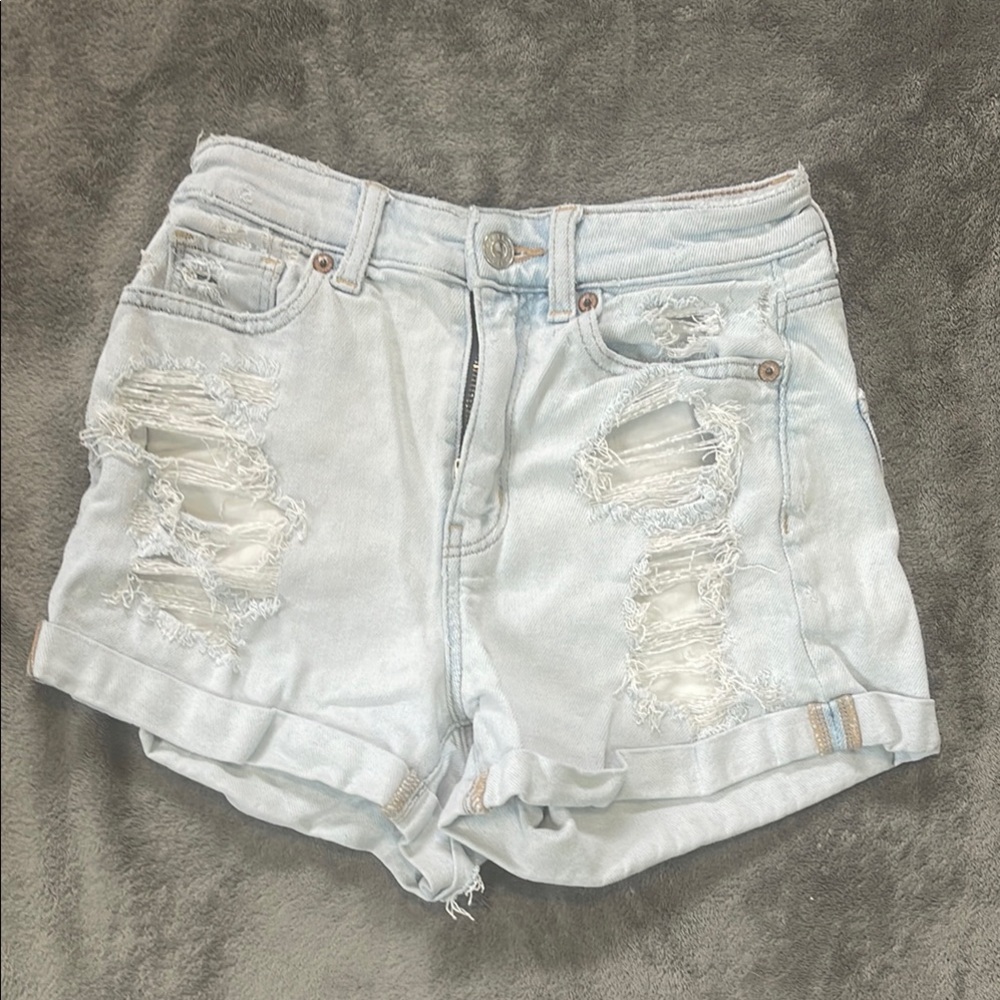 American Eagle Outfitters Blue Jean Shorts Distressed High-Waisted